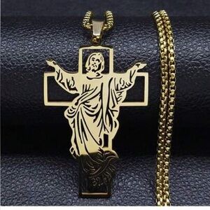 Stainless steel Gold Jesus Cross Pendant Necklace unisex
